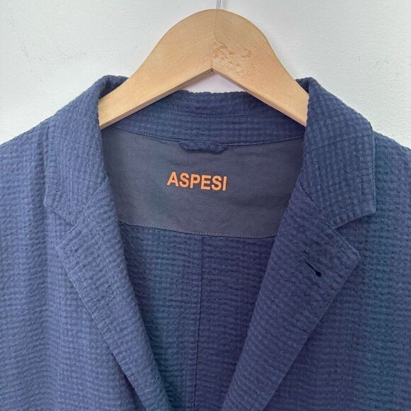 ASPESI Unisex Navy Cotton Seersucker Three Button Blazer Drawstring Short Set - Picture 5 of 14